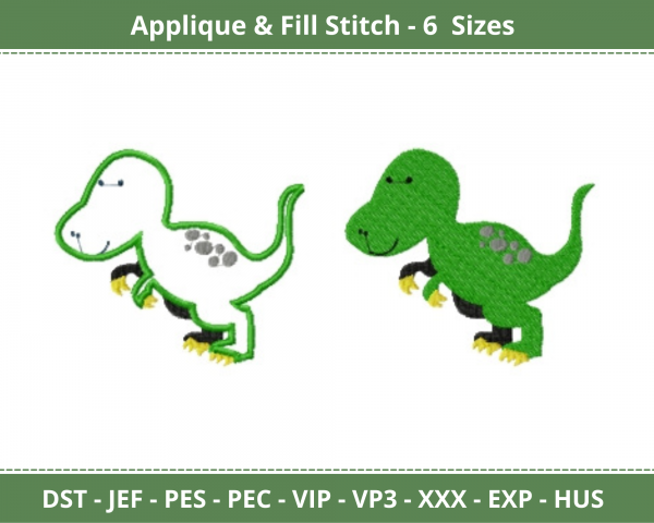 T-Rex Dinosaur Applique & Fill Stitch Machine Embroidery Designs-7 Sizes-instant download