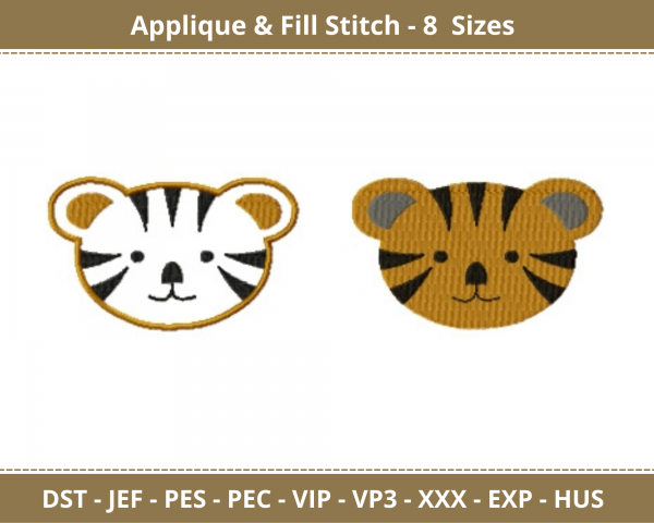 Tiger Face Applique & Fill Stitch Machine Embroidery Designs