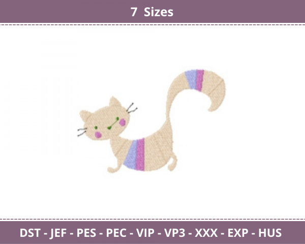 Striped Cat Machine Embroidery Designs-7 Sizes-instant download