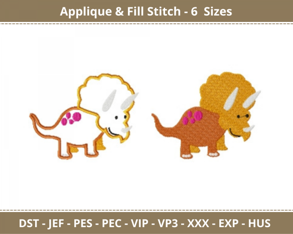 Triceratops Applique & Fill Stitch Machine Embroidery Designs-6 Sizes-instant download