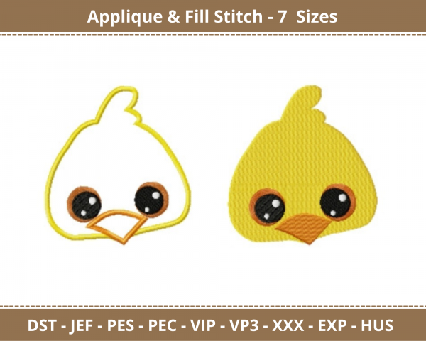Farm Chick Face Applique & Fill Stitch Machine Embroidery Designs-7 Sizes-instant download