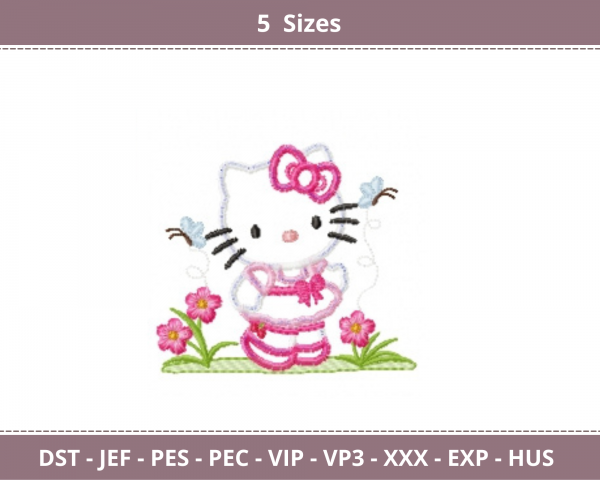 Kitty Machine Embroidery Designs-5 Sizes-instant download