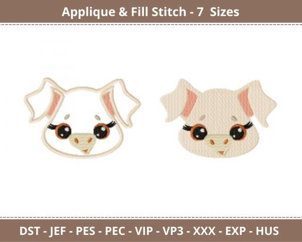 Farm Piggy Applique & Fill Stitch Machine Embroidery Designs-7 Sizes-instant download