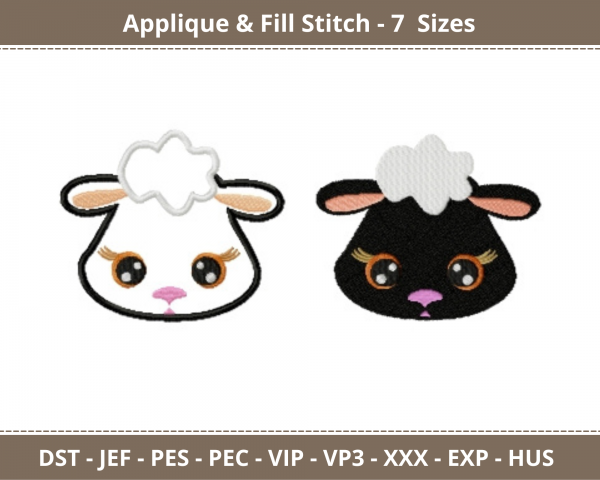 Farm Sheep Face Applique & Fill Stitch Machine Embroidery Designs-7 Sizes-instant download