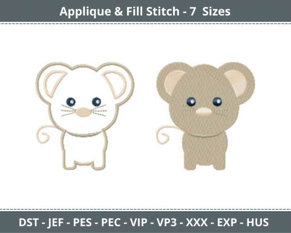 Cute Mouse Applique & Fill Stitch Machine Embroidery Designs