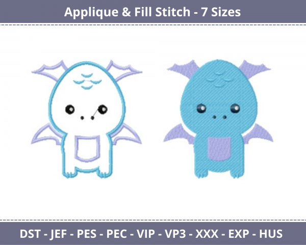 Baby Dragon Applique & Fill Stitch Machine Embroidery Designs-7 Sizes-instant download