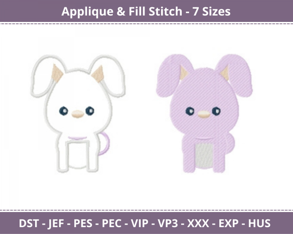 Cute Bunny Applique & Fill Stitch Machine Embroidery Designs-7 Sizes-instant download
