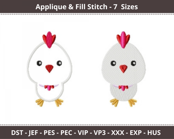Cute Chick Applique & Fill Stitch Machine Embroidery Designs-7 Sizes-instant download