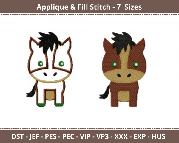 Horse Applique & Fill Stitch Machine Embroidery Designs-7 Sizes-instant download