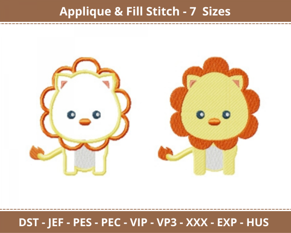 Lion Applique & Fill Stitch Machine Embroidery Designs-7 Sizes-instant download