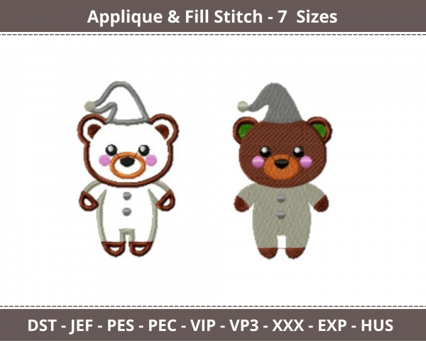Cute Bear Applique & Fill Stitch Machine Embroidery Designs-7 Sizes-instant download