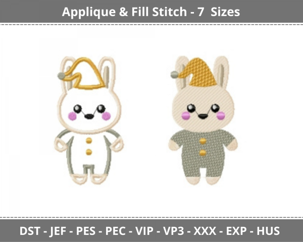 Cute Bunny Applique & Fill Stitch Machine Embroidery Designs