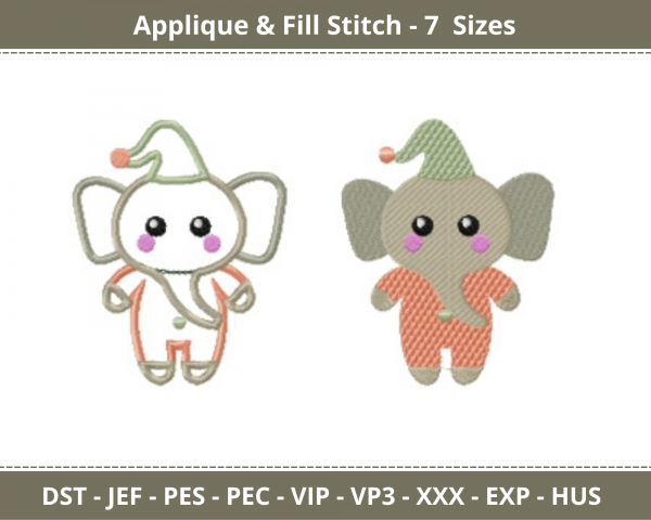 Baby Elephant Applique & Fill Stitch Machine Embroidery Designs