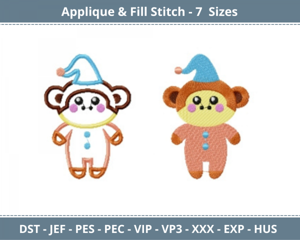 Monkey Applique & Fill Stitch Machine Embroidery Designs-7 Sizes-instant download