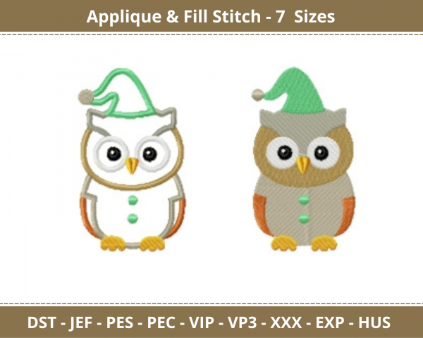 Owl Applique & Fill Stitch Machine Embroidery Designs-7 Sizes-instant download