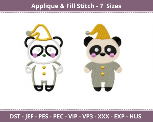 Cute Panda Applique & Fill Stitch Machine Embroidery Designs