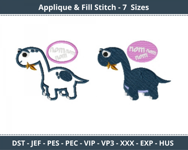 Baby Dino Applique & Fill Stitch Machine Embroidery Designs-7 Sizes-instant download