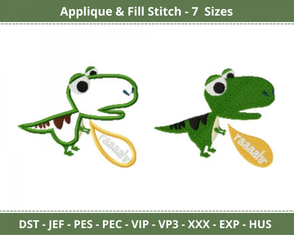 Baby T-Rex Dino Applique & Fill Stitch Machine Embroidery Designs-7 Sizes-instant download