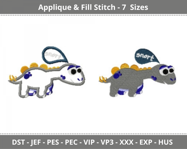 Baby Dino Applique & Fill Stitch Machine Embroidery Designs-7 Sizes-instant download