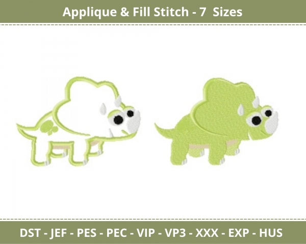 Baby Dino Applique & Fill Stitch Machine Embroidery Designs