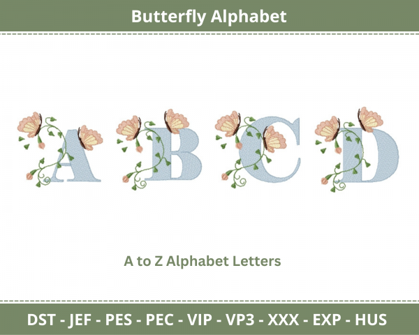 Butterfly Alphabet Machine Embroidery Designs