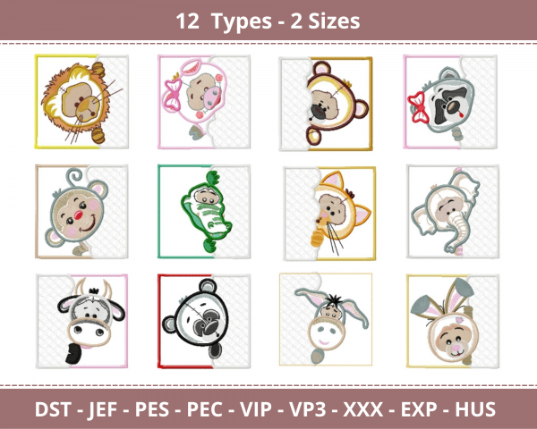 Baby Animals Machine Embroidery Designs-2 Sizes-12 Types-instant download