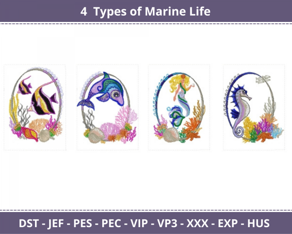 Marine life Machine Embroidery Designs-1 Size-4 Types-instant download