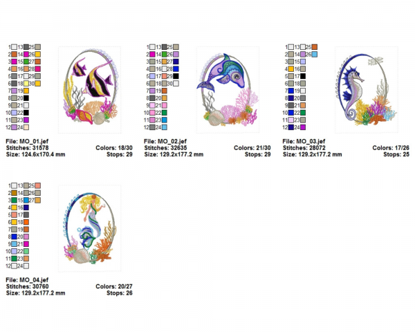 Marine life Machine Embroidery Designs-1 Size-4 Types-instant download
