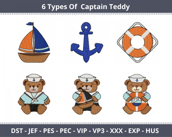 Captain Teddy Machine Embroidery Designs
