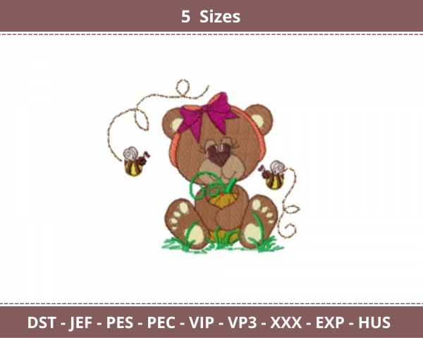 Teddy bear Machine Embroidery Designs-5 Sizes-instant download