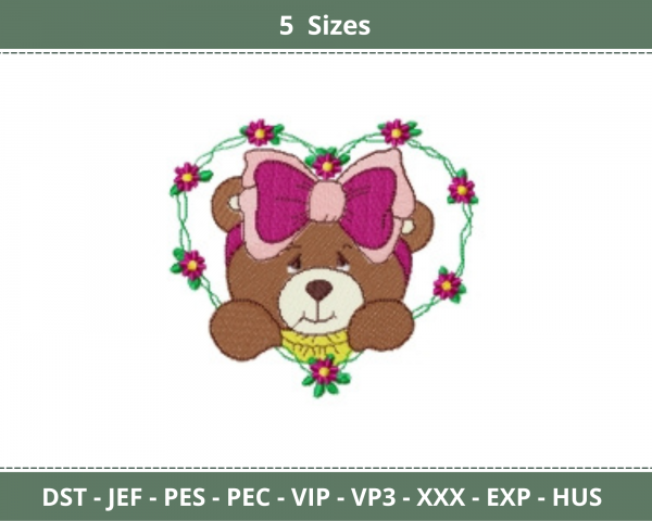 Teddy bear Machine Embroidery Designs-5 Sizes-instant download
