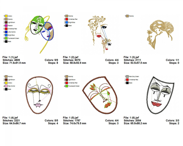 Creative Face Machine Embroidery Designs-6 Types-1 Size-instant download