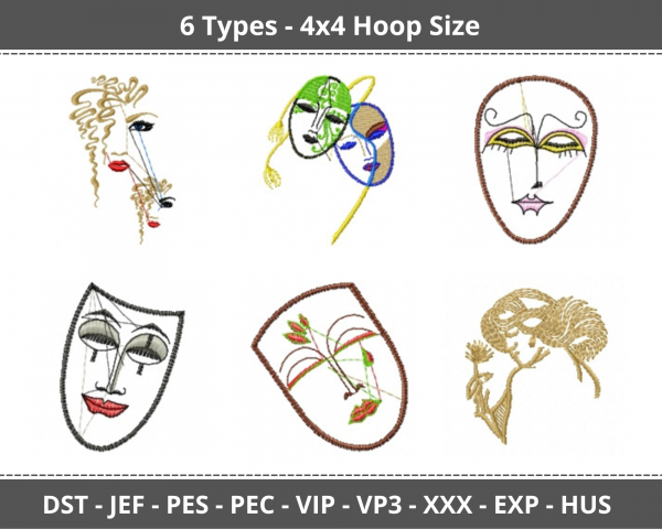 Creative Face Machine Embroidery Designs-6 Types-1 Size-instant download