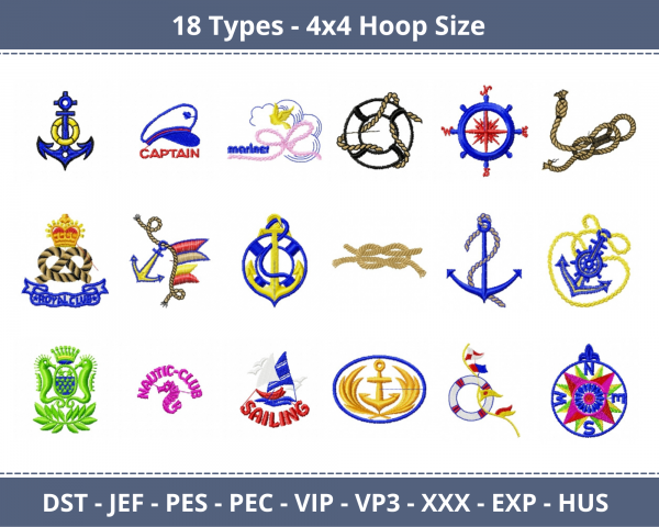 Sea Vintage Elements Machine Embroidery Designs-18 Types-1 Size-instant download