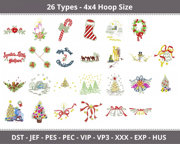 Christmas Machine Embroidery Designs-26 Types-1 Size-instant download