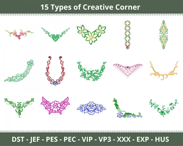 Creative Corner Machine Embroidery Designs-15 Types-1 Size-instant download