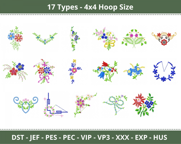 Floral Machine Embroidery Designs-17 Types-1 Size-instant download