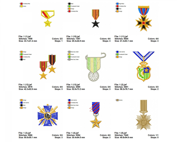 Star Medal Machine Embroidery Designs-13 Types-1 Size-instant download