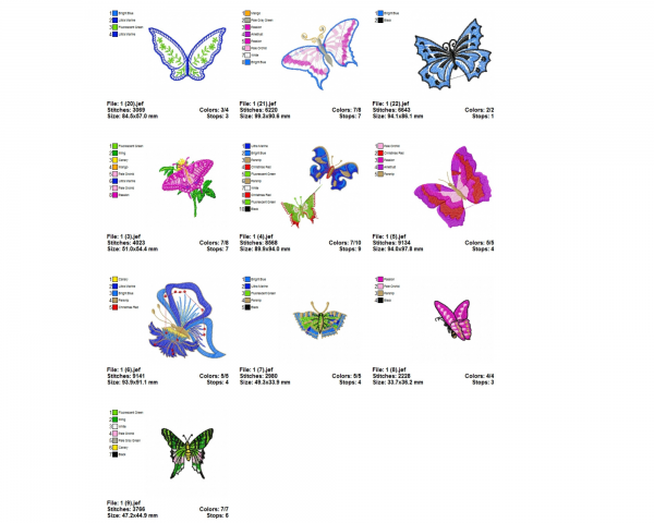 Butterfly Machine Embroidery Designs-22 Types-1 Size-instant download