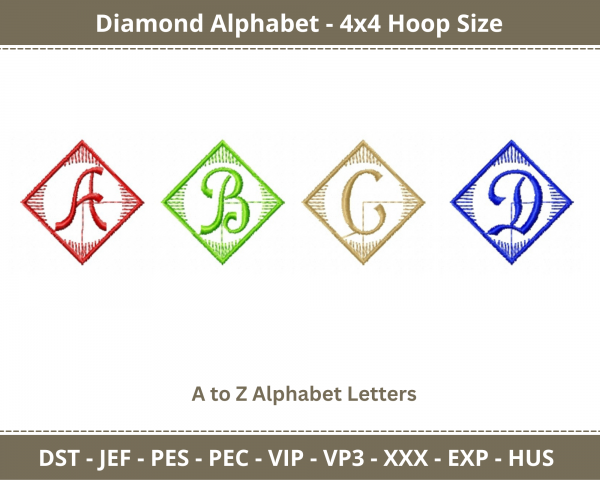 Diamond Alphabet Machine Embroidery Designs-1 Size-A to Z Alphabet Letters-instant download