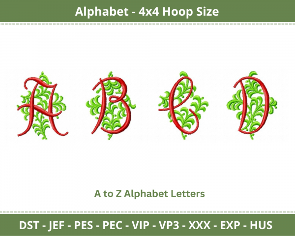 Alphabet Machine Embroidery Designs-1 Size-A to Z Alphabet Letters-instant download