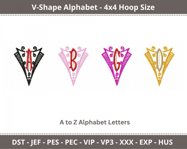V Shape Alphabet Machine Embroidery Designs-1 Size-A to Z Alphabet Letters-instant download