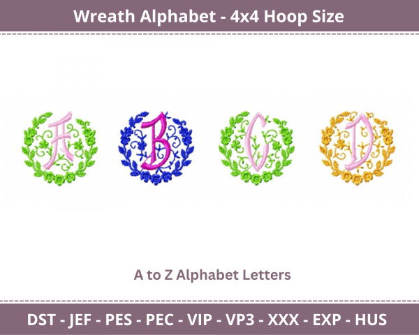 Wreath Alphabet Machine Embroidery Designs