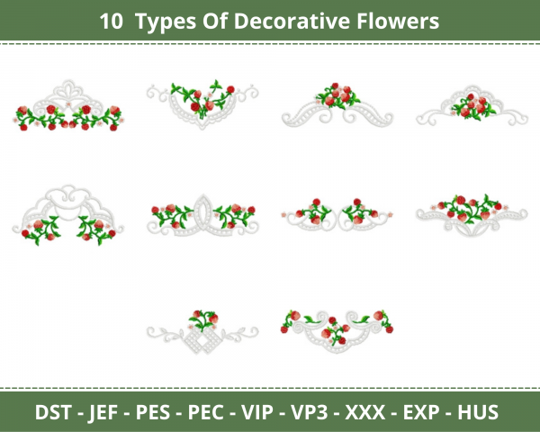 Decorative Flower Machine Embroidery Designs-1 Size-10 Types-instant download