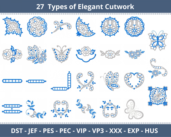 Elegant Cutwork Machine Embroidery Designs-1 Size-27 Types-instant download