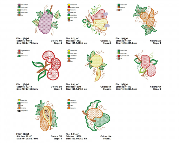 Fruit Machine Embroidery Designs-1 Size-17 Types-instant download