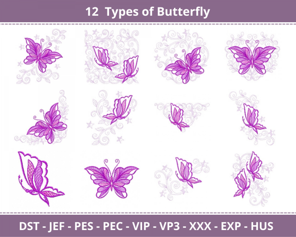 Butterfly Machine Embroidery Designs-1 Size-12 Types-instant download