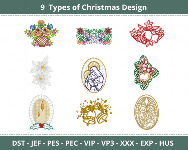 Christmas Machine Embroidery Designs-1 Size-9 Types-instant download