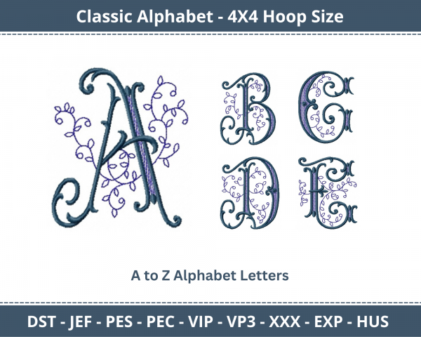 Classic Alphabet Machine Embroidery Designs