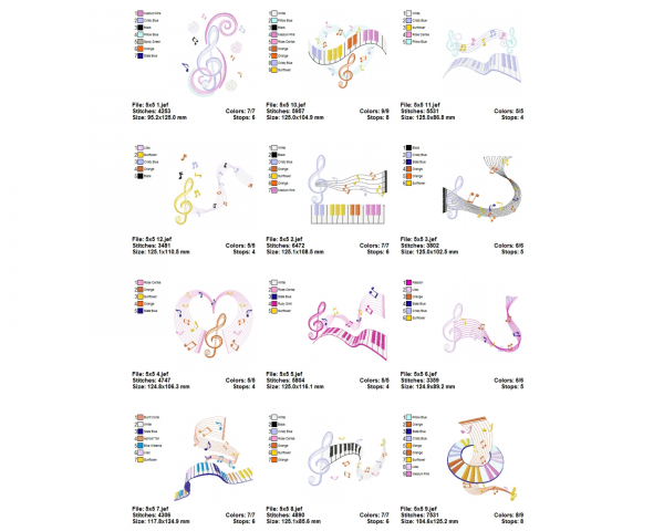Music Notes Machine Embroidery Designs-3 Sizes-12 Types-instant download